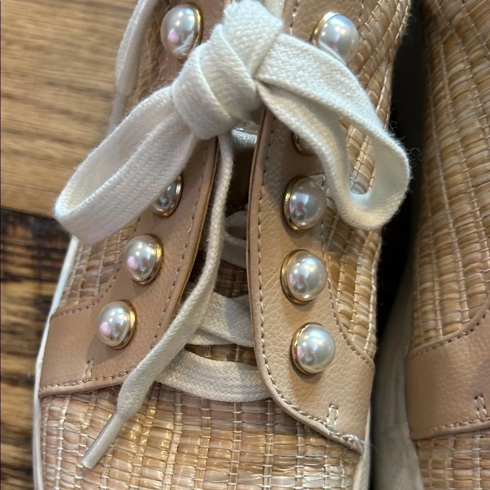 Alex Marie Tan Woven Sneakers with Pearl Accents size 7